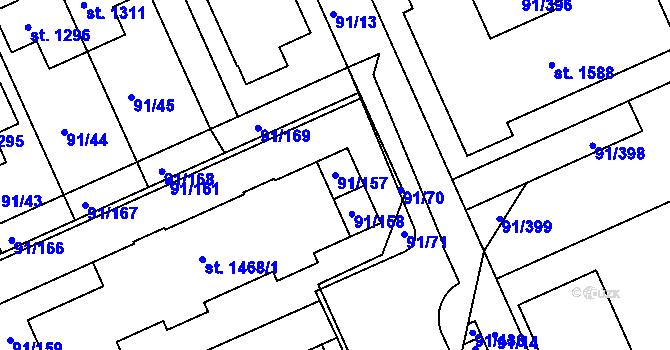 Parcela st. 91/157 v KÚ Třebeš, Katastrální mapa