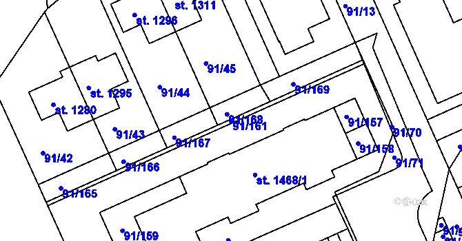 Parcela st. 91/161 v KÚ Třebeš, Katastrální mapa