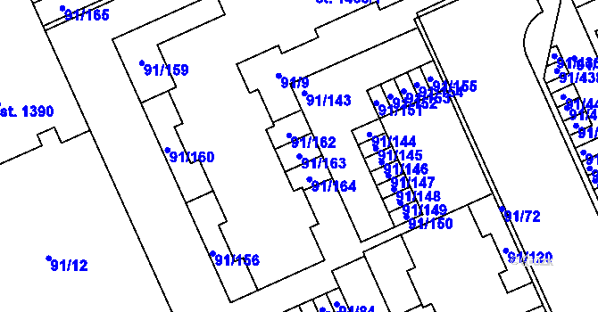 Parcela st. 91/163 v KÚ Třebeš, Katastrální mapa