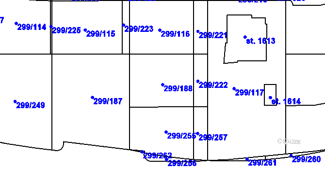 Parcela st. 299/188 v KÚ Třebeš, Katastrální mapa
