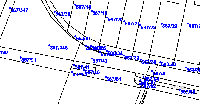 Parcela st. 567/99 v KÚ Třebeš, Katastrální mapa