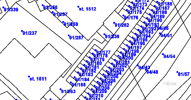 Parcela st. 91/177 v KÚ Třebeš, Katastrální mapa