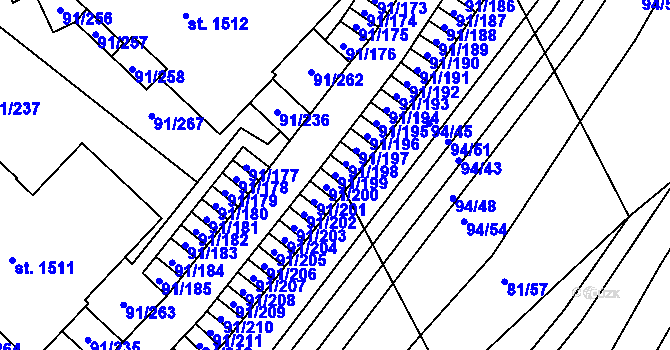 Parcela st. 91/199 v KÚ Třebeš, Katastrální mapa