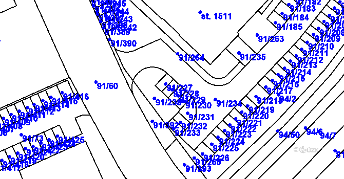 Parcela st. 91/228 v KÚ Třebeš, Katastrální mapa