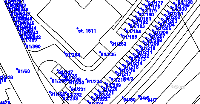 Parcela st. 91/235 v KÚ Třebeš, Katastrální mapa