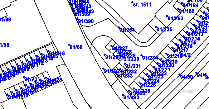 Parcela st. 91/238 v KÚ Třebeš, Katastrální mapa