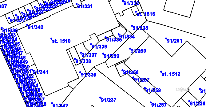 Parcela st. 91/259 v KÚ Třebeš, Katastrální mapa