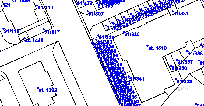 Parcela st. 91/346 v KÚ Třebeš, Katastrální mapa