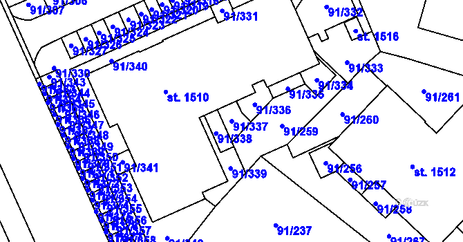 Parcela st. 91/337 v KÚ Třebeš, Katastrální mapa