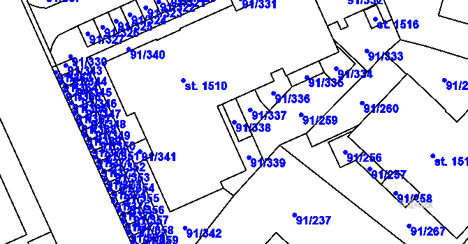 Parcela st. 91/338 v KÚ Třebeš, Katastrální mapa