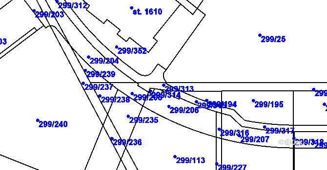 Parcela st. 299/313 v KÚ Třebeš, Katastrální mapa
