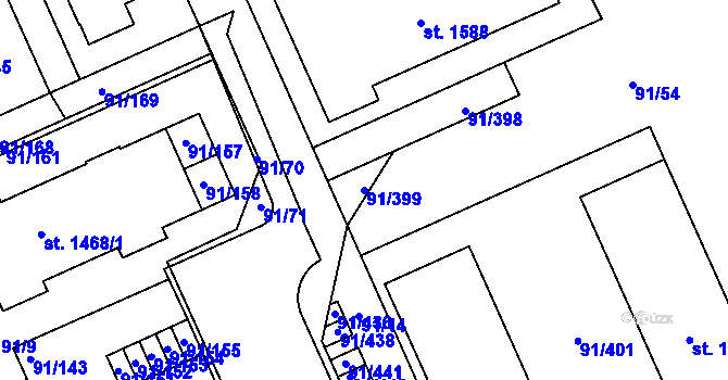 Parcela st. 91/399 v KÚ Třebeš, Katastrální mapa