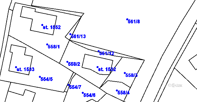 Parcela st. 561/12 v KÚ Třebeš, Katastrální mapa