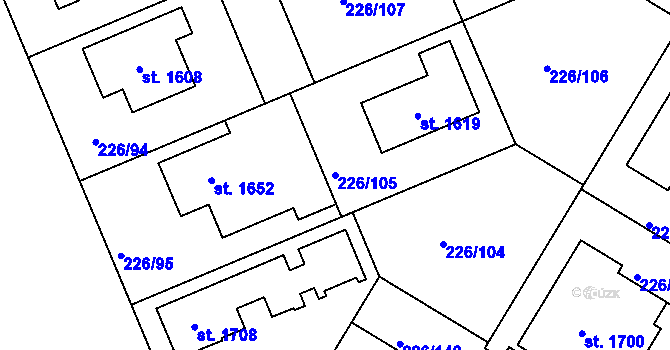 Parcela st. 226/105 v KÚ Třebeš, Katastrální mapa