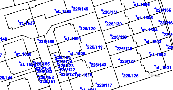 Parcela st. 226/119 v KÚ Třebeš, Katastrální mapa