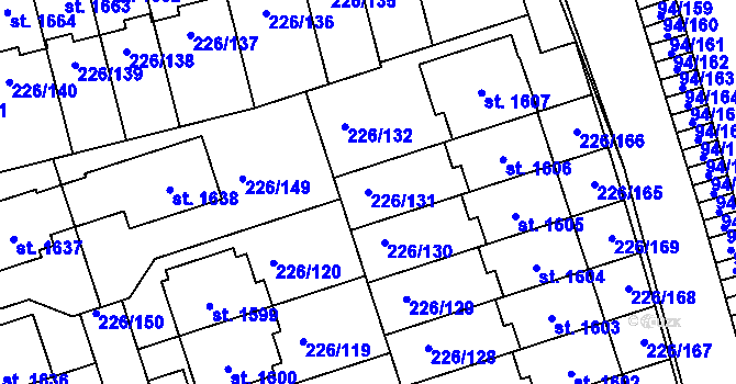 Parcela st. 226/131 v KÚ Třebeš, Katastrální mapa