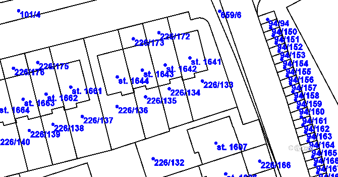 Parcela st. 226/134 v KÚ Třebeš, Katastrální mapa