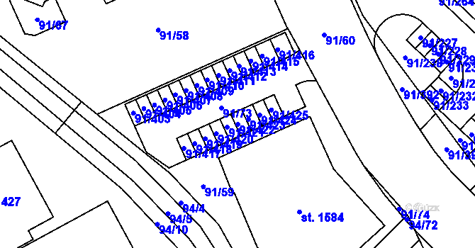 Parcela st. 91/422 v KÚ Třebeš, Katastrální mapa