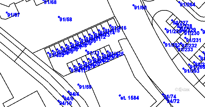 Parcela st. 91/424 v KÚ Třebeš, Katastrální mapa