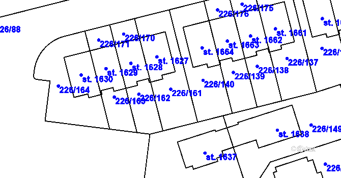Parcela st. 226/161 v KÚ Třebeš, Katastrální mapa
