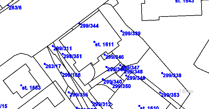 Parcela st. 299/346 v KÚ Třebeš, Katastrální mapa