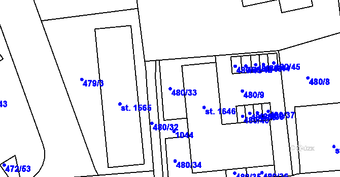 Parcela st. 480/33 v KÚ Třebeš, Katastrální mapa