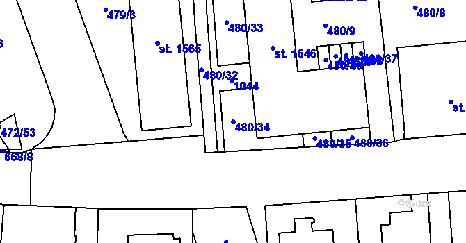 Parcela st. 480/34 v KÚ Třebeš, Katastrální mapa