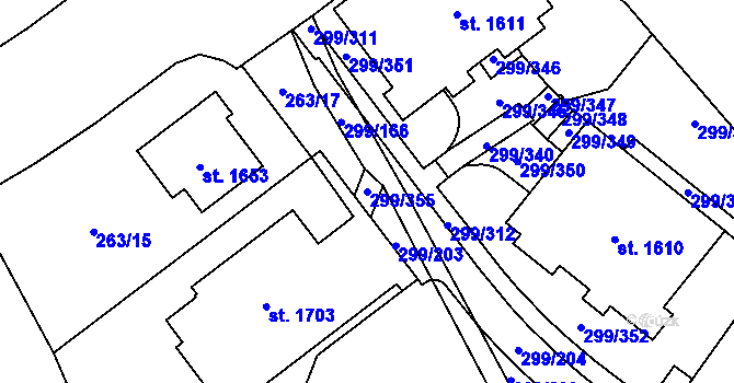 Parcela st. 299/355 v KÚ Třebeš, Katastrální mapa