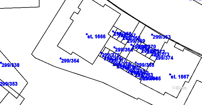 Parcela st. 299/375 v KÚ Třebeš, Katastrální mapa