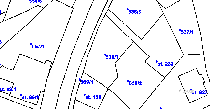 Parcela st. 538/7 v KÚ Třebeš, Katastrální mapa