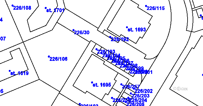 Parcela st. 226/194 v KÚ Třebeš, Katastrální mapa