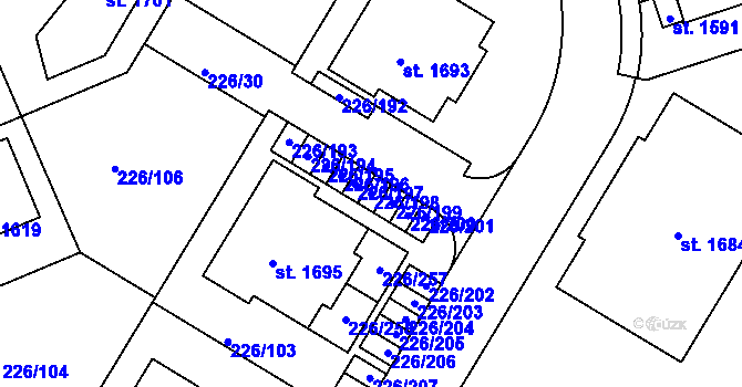 Parcela st. 226/198 v KÚ Třebeš, Katastrální mapa