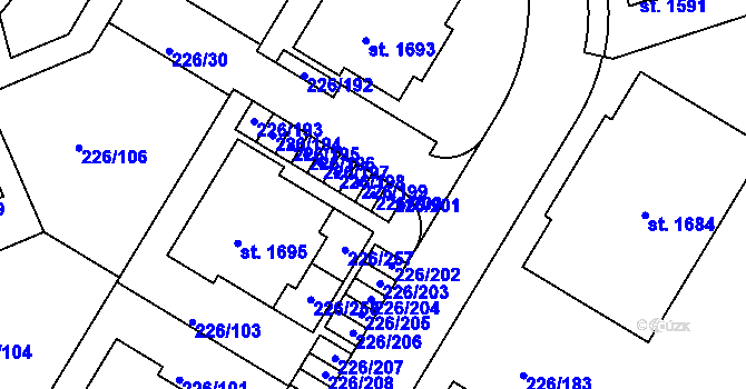 Parcela st. 226/200 v KÚ Třebeš, Katastrální mapa