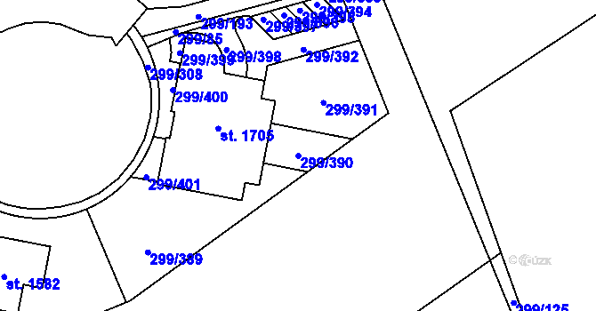 Parcela st. 299/390 v KÚ Třebeš, Katastrální mapa