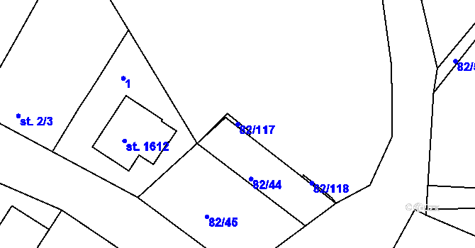 Parcela st. 82/117 v KÚ Třebeš, Katastrální mapa