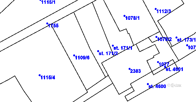 Parcela st. 171/2 v KÚ Pražské Předměstí, Katastrální mapa