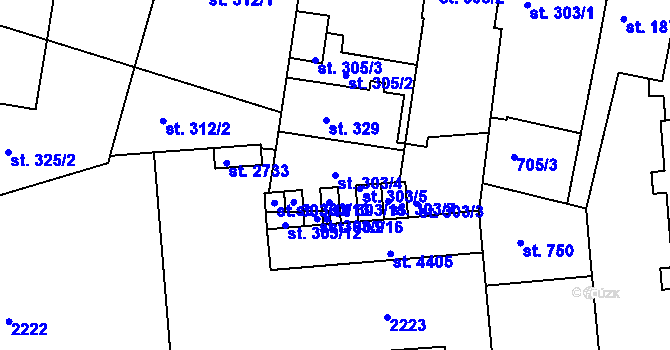 Parcela st. 303/4 v KÚ Pražské Předměstí, Katastrální mapa