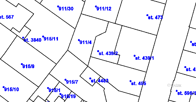 Parcela st. 439/2 v KÚ Pražské Předměstí, Katastrální mapa