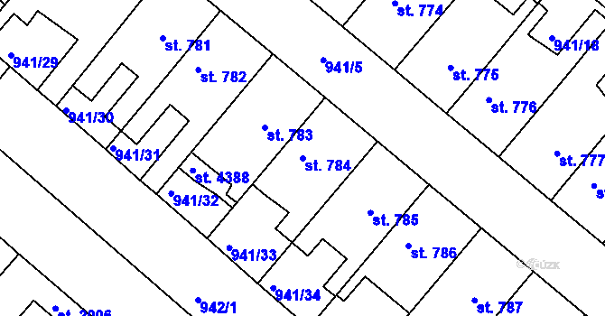 Parcela st. 784 v KÚ Pražské Předměstí, Katastrální mapa