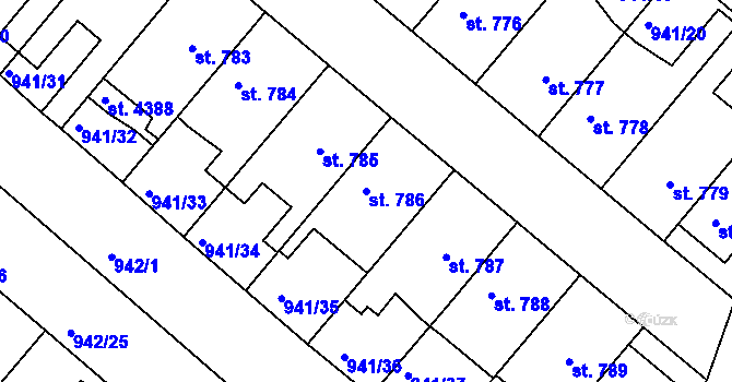 Parcela st. 786 v KÚ Pražské Předměstí, Katastrální mapa