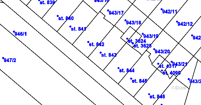 Parcela st. 843 v KÚ Pražské Předměstí, Katastrální mapa