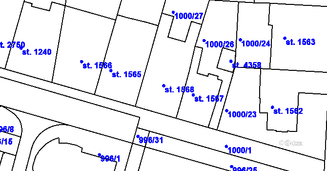 Parcela st. 1568 v KÚ Pražské Předměstí, Katastrální mapa