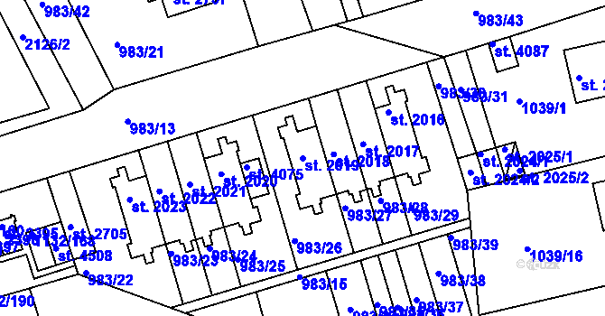 Parcela st. 2019 v KÚ Pražské Předměstí, Katastrální mapa