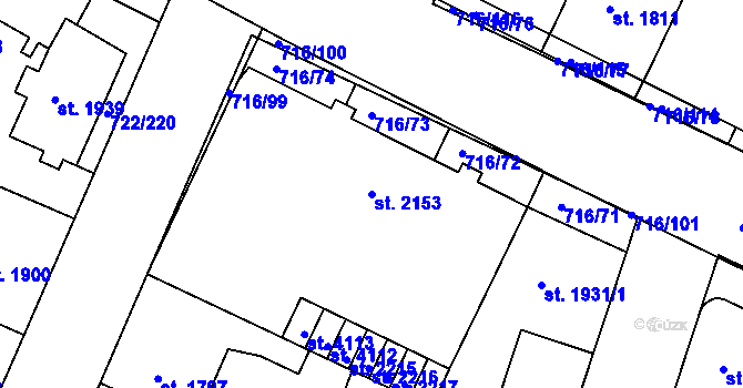 Parcela st. 2153 v KÚ Pražské Předměstí, Katastrální mapa
