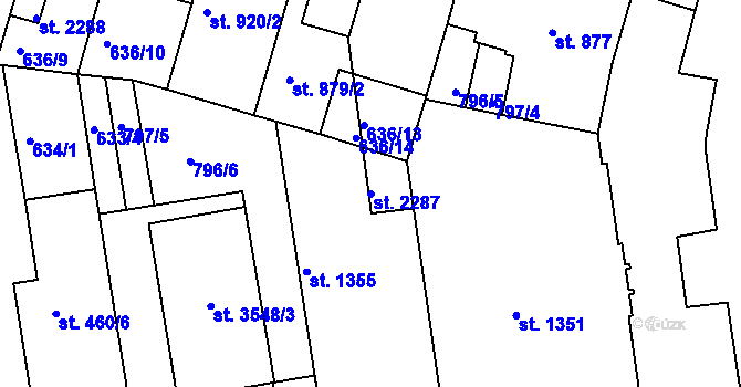 Parcela st. 2287 v KÚ Pražské Předměstí, Katastrální mapa