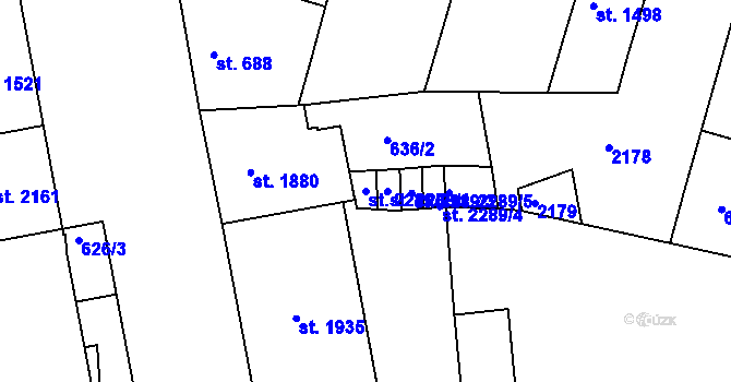 Parcela st. 2289/2 v KÚ Pražské Předměstí, Katastrální mapa