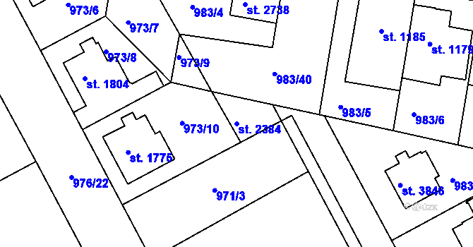 Parcela st. 2384 v KÚ Pražské Předměstí, Katastrální mapa