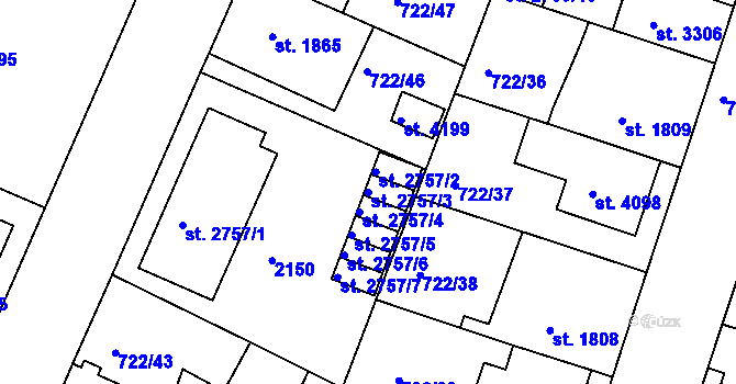 Parcela st. 2757/3 v KÚ Pražské Předměstí, Katastrální mapa