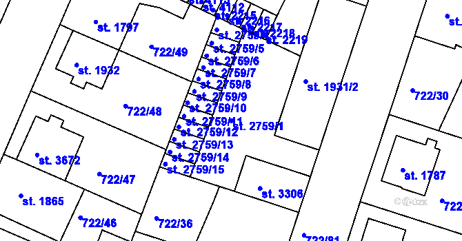 Parcela st. 2759/1 v KÚ Pražské Předměstí, Katastrální mapa