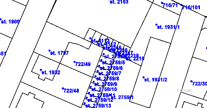 Parcela st. 2759/4 v KÚ Pražské Předměstí, Katastrální mapa
